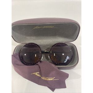 Brian Atwood Round Purple Rhinestone Sunglasses w/ Case